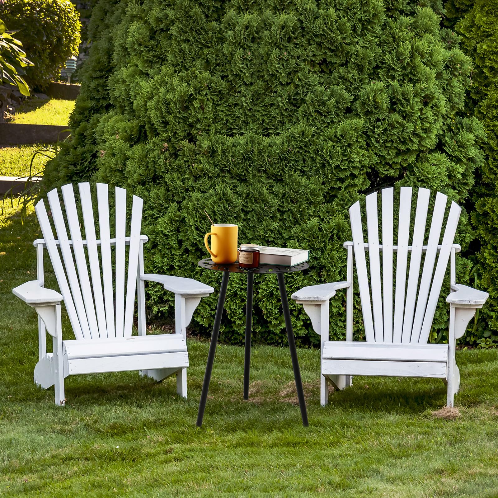 Party Zealot compact patio end table with Monstera motif on balcony.