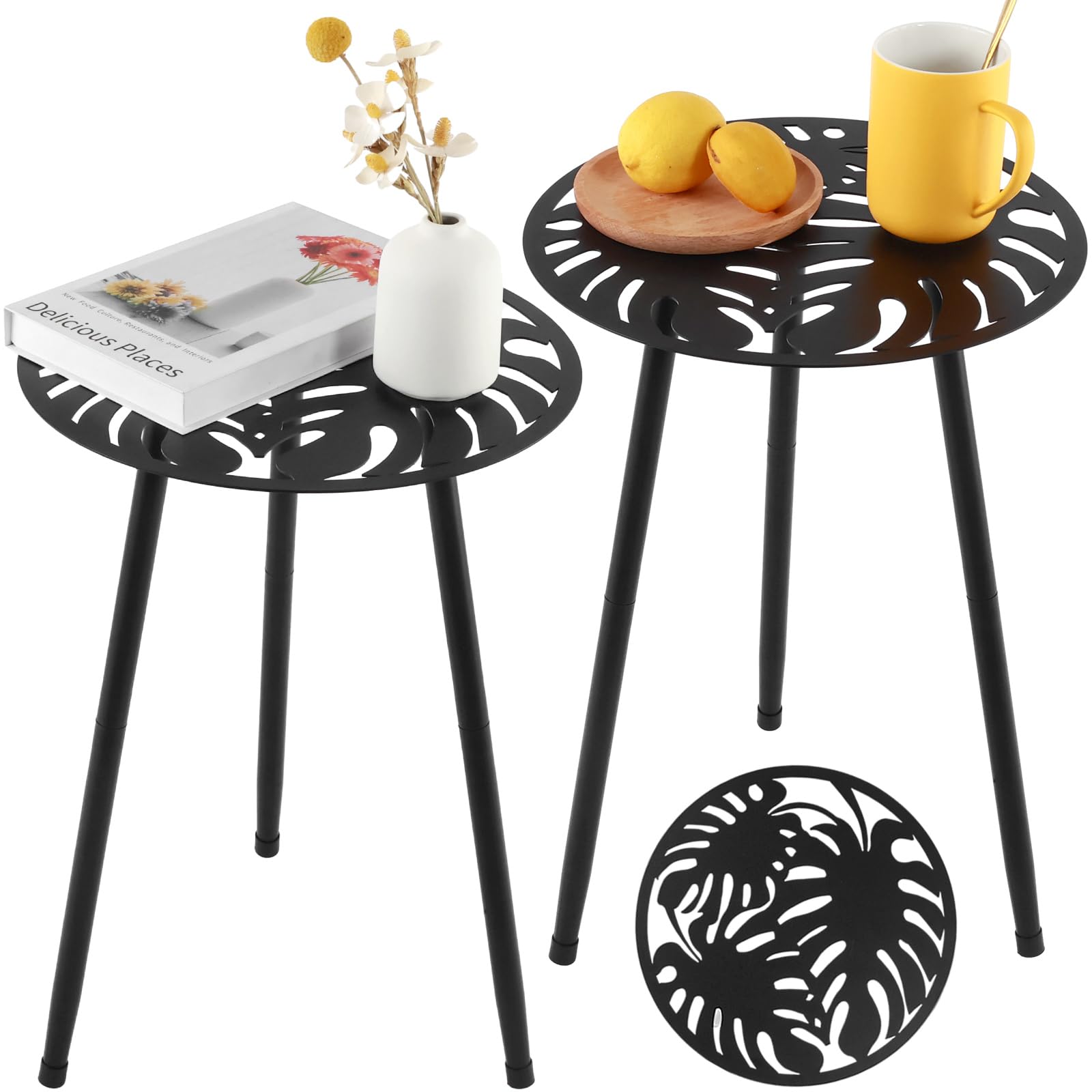 Party Zealot Monstera leaf outdoor side table, compact plant stand for small spaces.