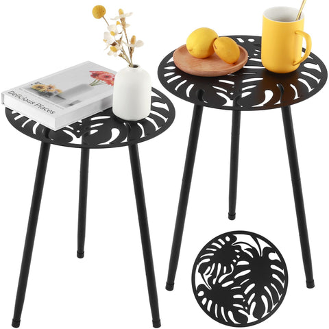 Party Zealot Monstera leaf outdoor side table, compact plant stand for small spaces.