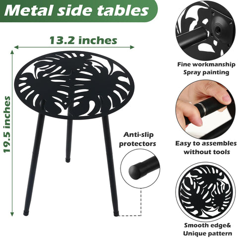 Party Zealot Monstera leaf design outdoor side table beside a chair.
