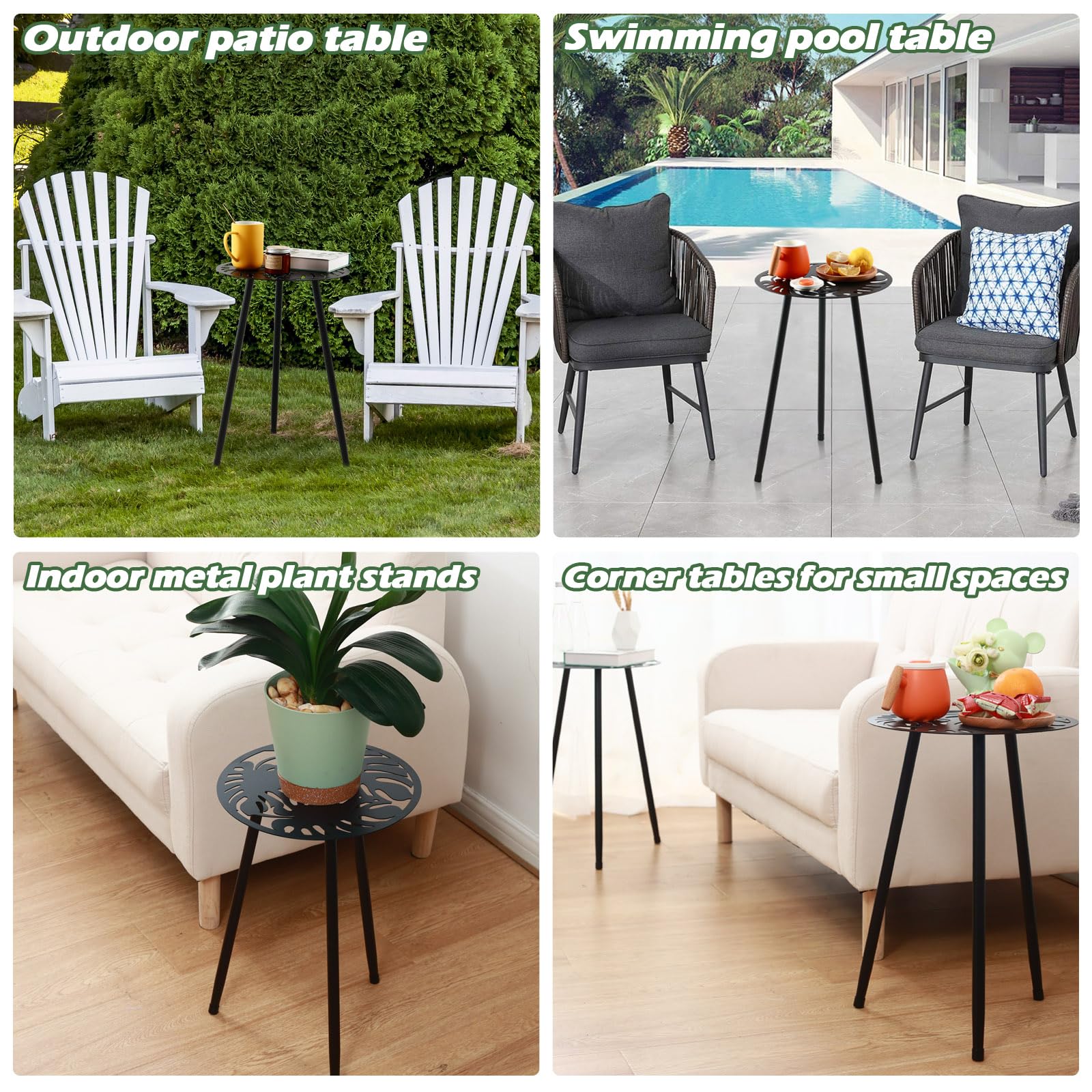 Party Zealot round Monstera design table in outdoor space.