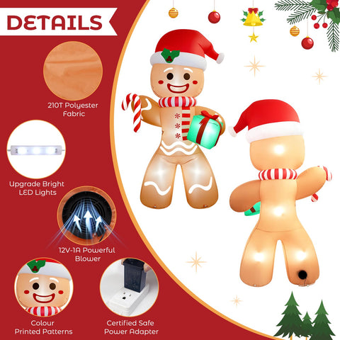 Partyotu 8ft outdoor gingerbread inflatable enhances yard decor during holidays.