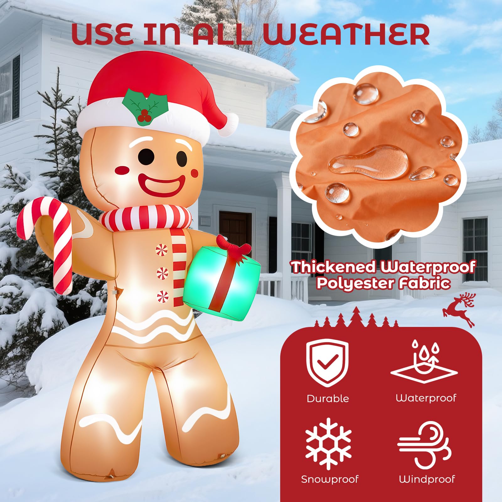 Partyotu gingerbread-man with gift box detail creates a welcoming entrance.