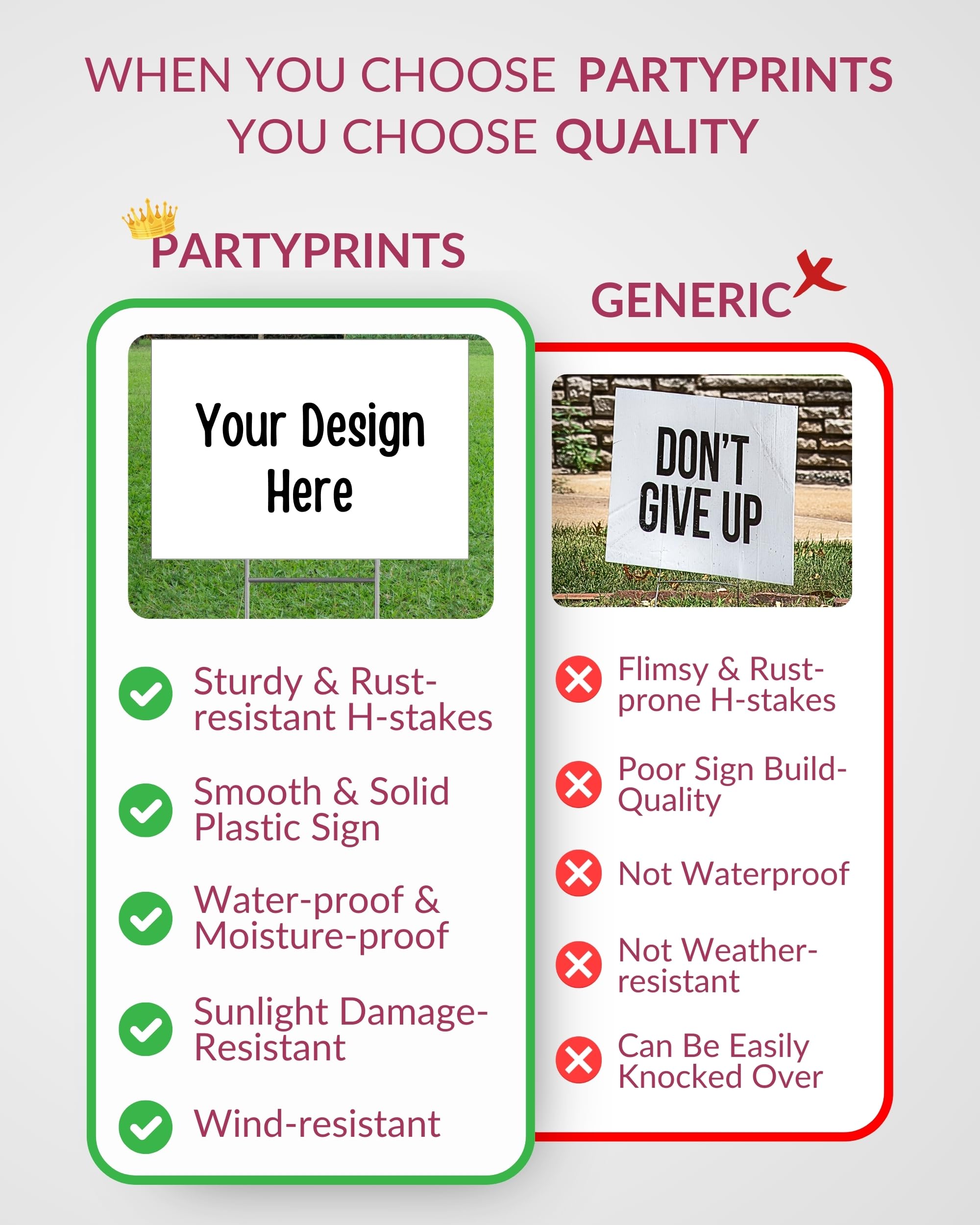 PartyPrints 2-pack yard signs offer value and easy setup.