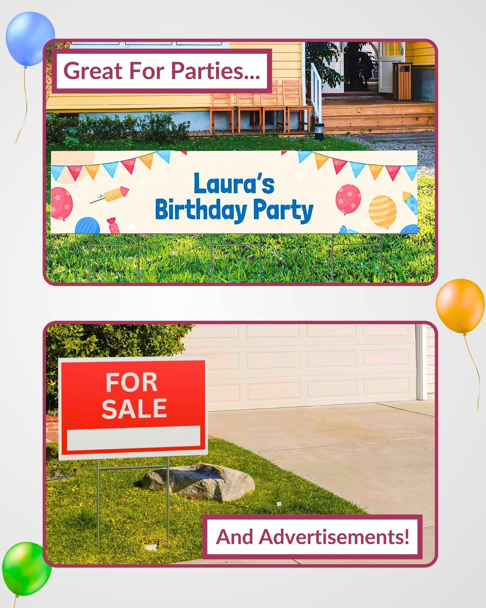 PartyPrints erasable-marker compatible yard sign for quick updates.