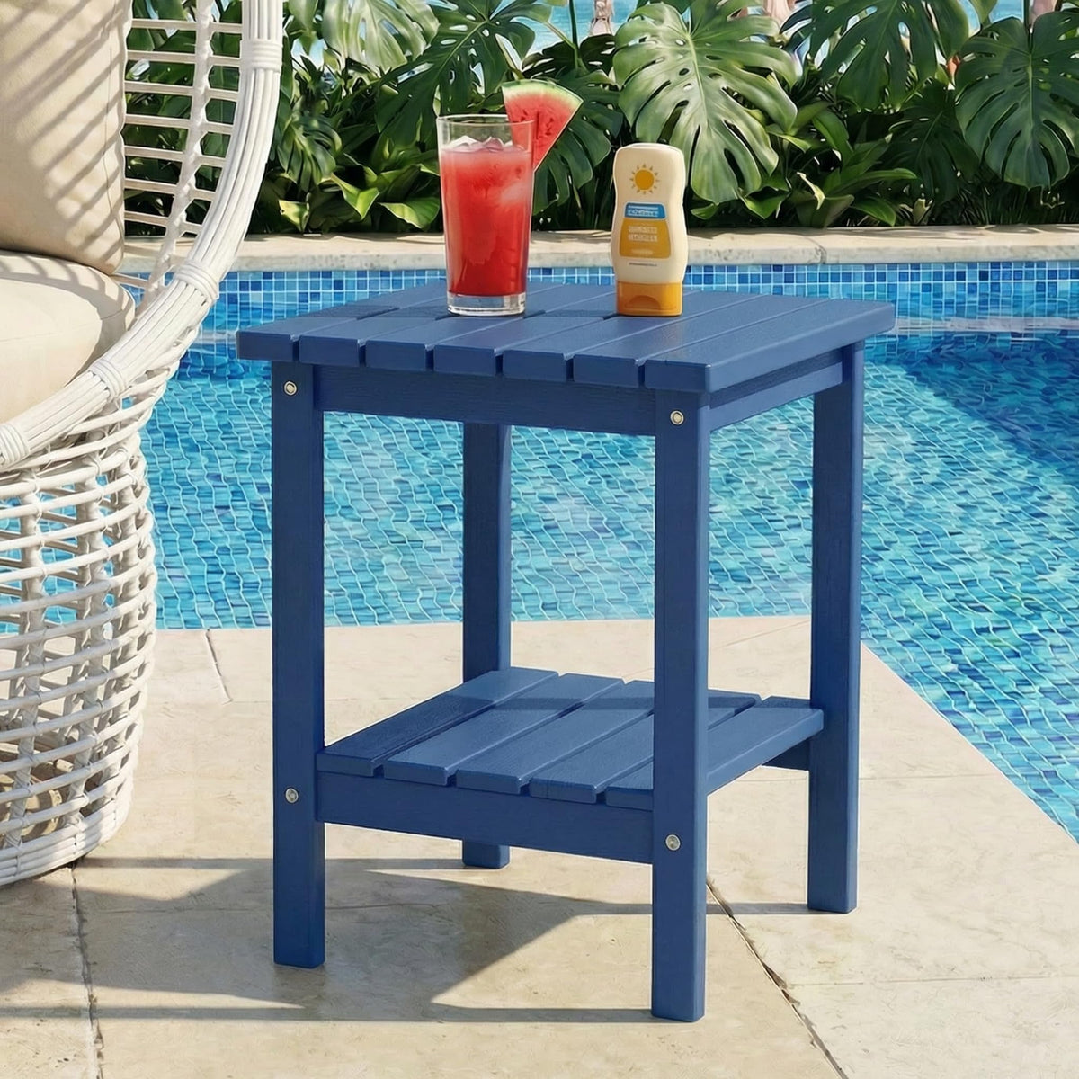 PASAMIC 2-tier Adirondack navy top view, smooth surface for drinks and appetizers.