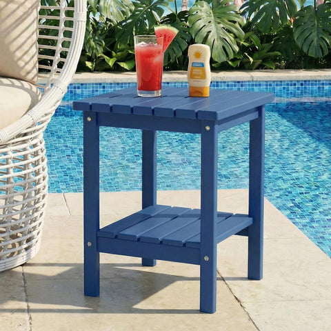 PASAMIC 2-tier Adirondack navy top view, smooth surface for drinks and appetizers.