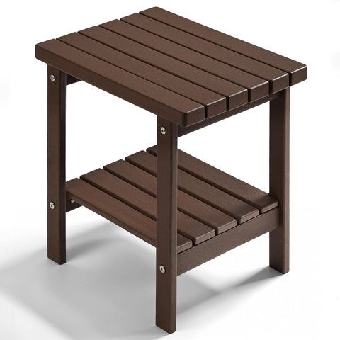 PASAMIC 2-Tier Adirondack square side table in brown, ideal for drinks, books, and flowers.