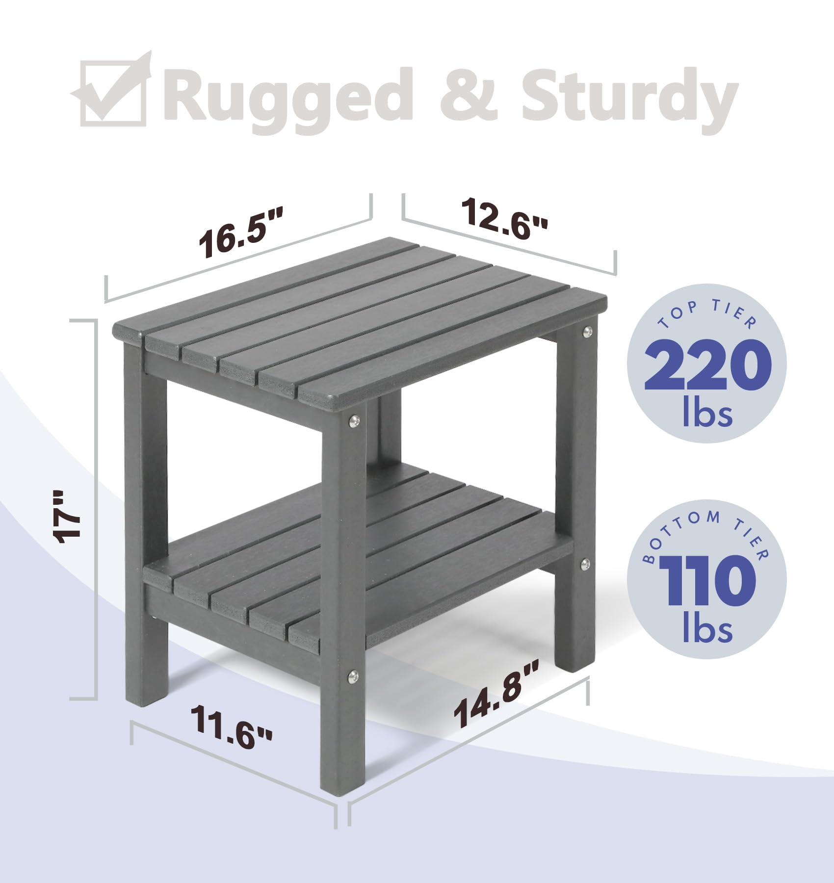 PASAMIC 2-Tier Adirondack Square Table storage demonstrated for books and essentials.