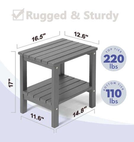 PASAMIC 2-Tier Adirondack Square Table storage demonstrated for books and essentials.
