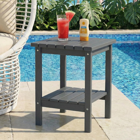 PASAMIC 2-Tier Adirondack Square Table top view with ample storage for drinks.