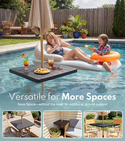 PASAMIC 21 inch square HDPE tabletop with wood look texture offers durable outdoor use.