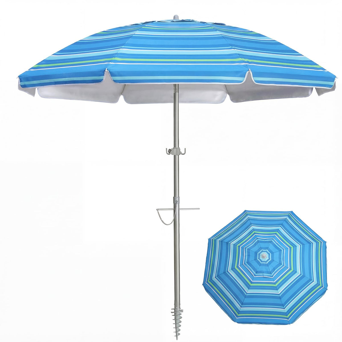 PASAMIC 7ft beach umbrella with sand anchor keeps you shaded on windy beaches.