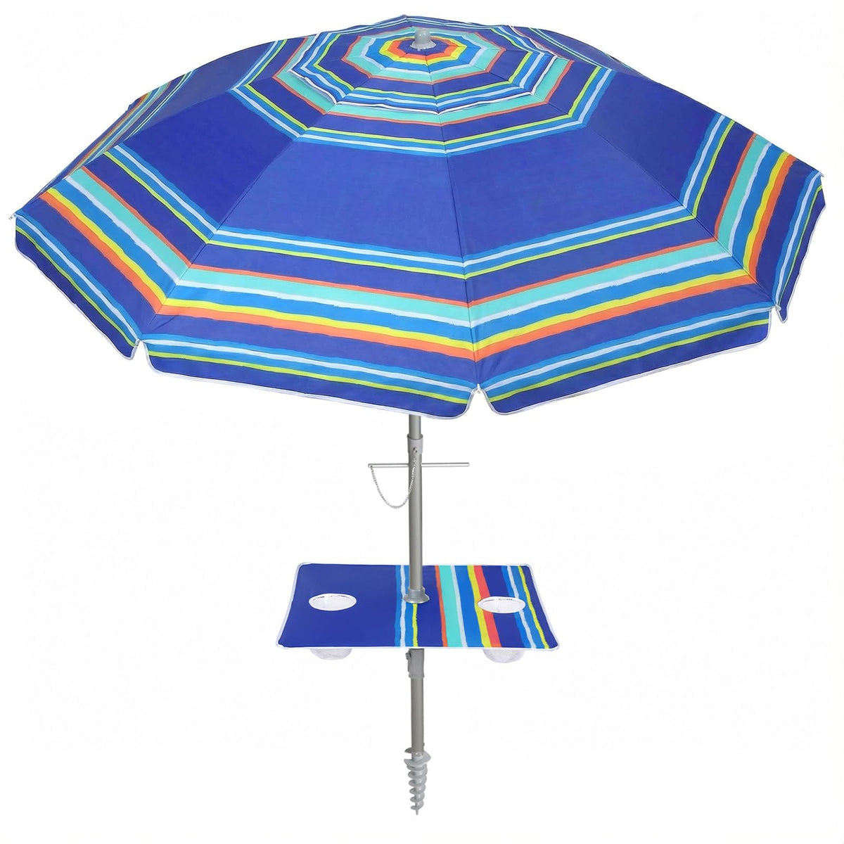 PASAMIC 7ft beach umbrella with built-in table and sand anchor for stable shade.