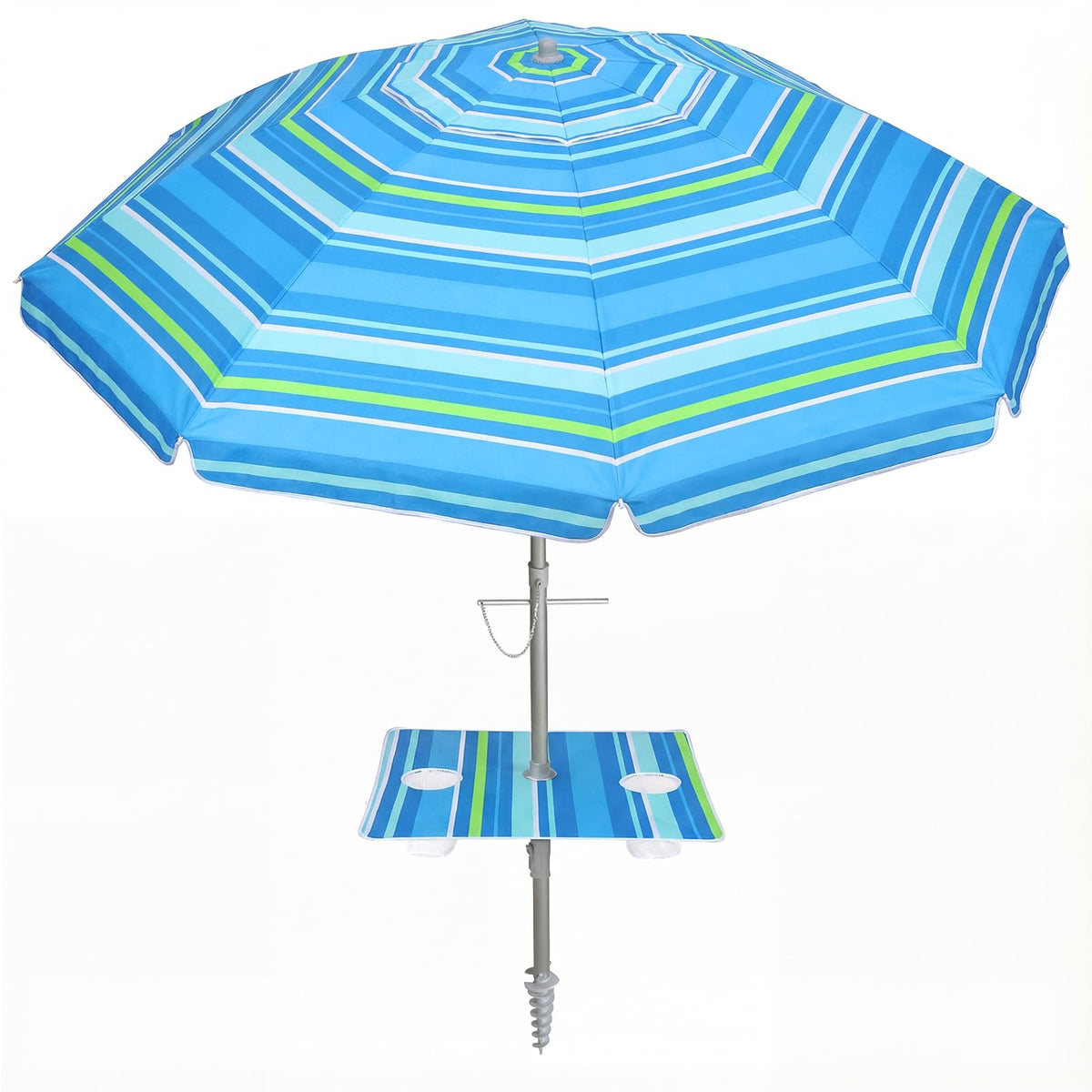 PASAMIC 7ft beach umbrella with built-in table and sand anchor for convenient shade.