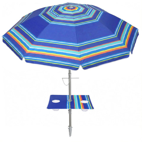PASAMIC 7ft beach umbrella with built-in table and sand anchor for stable shade.