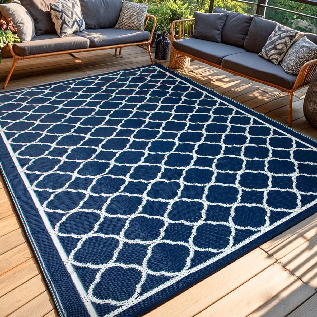 PASAMIC 9x12 outdoor rug with reversible pattern for flexible patio styling.