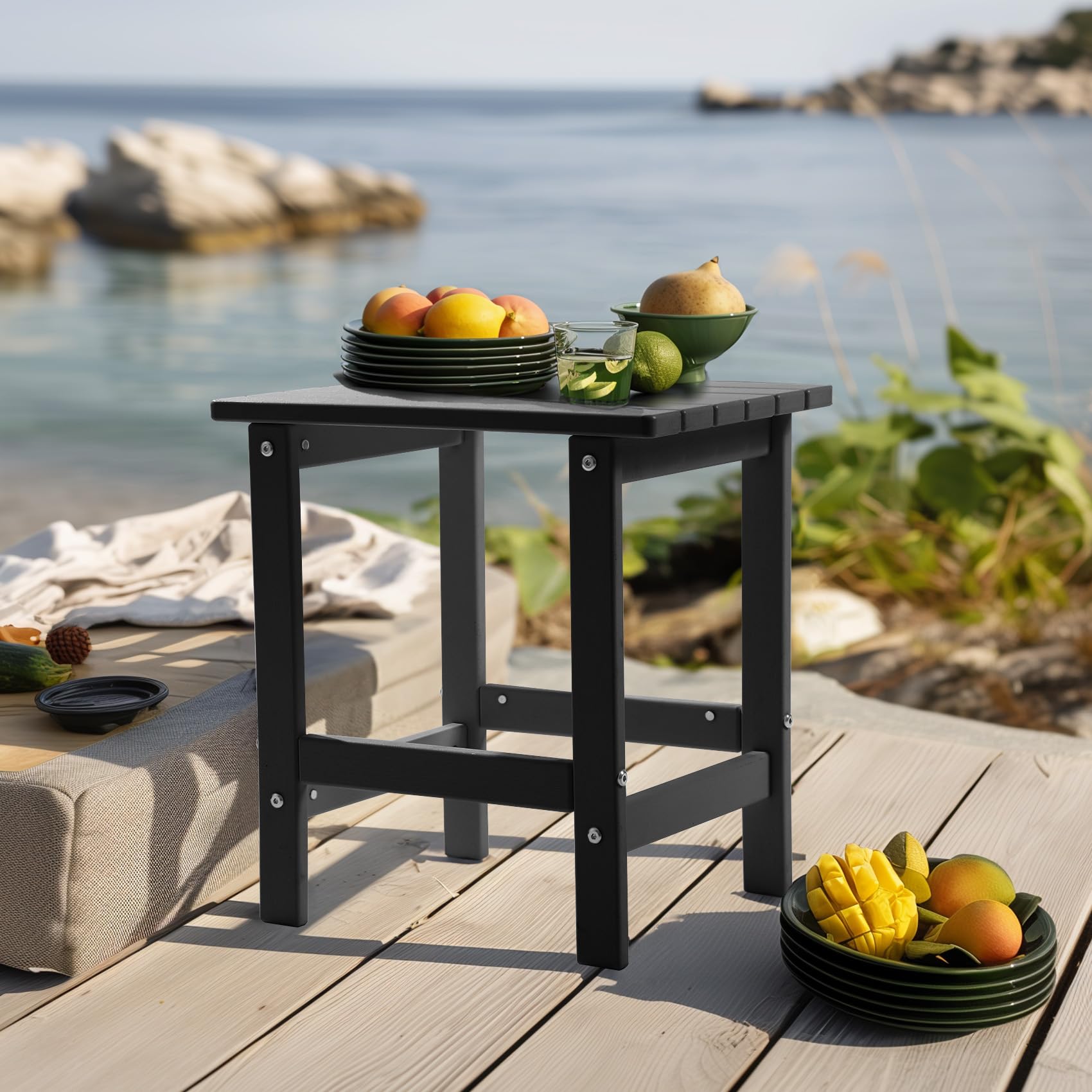PASAMIC Adirondack side table black assembled ready for outdoor setup.