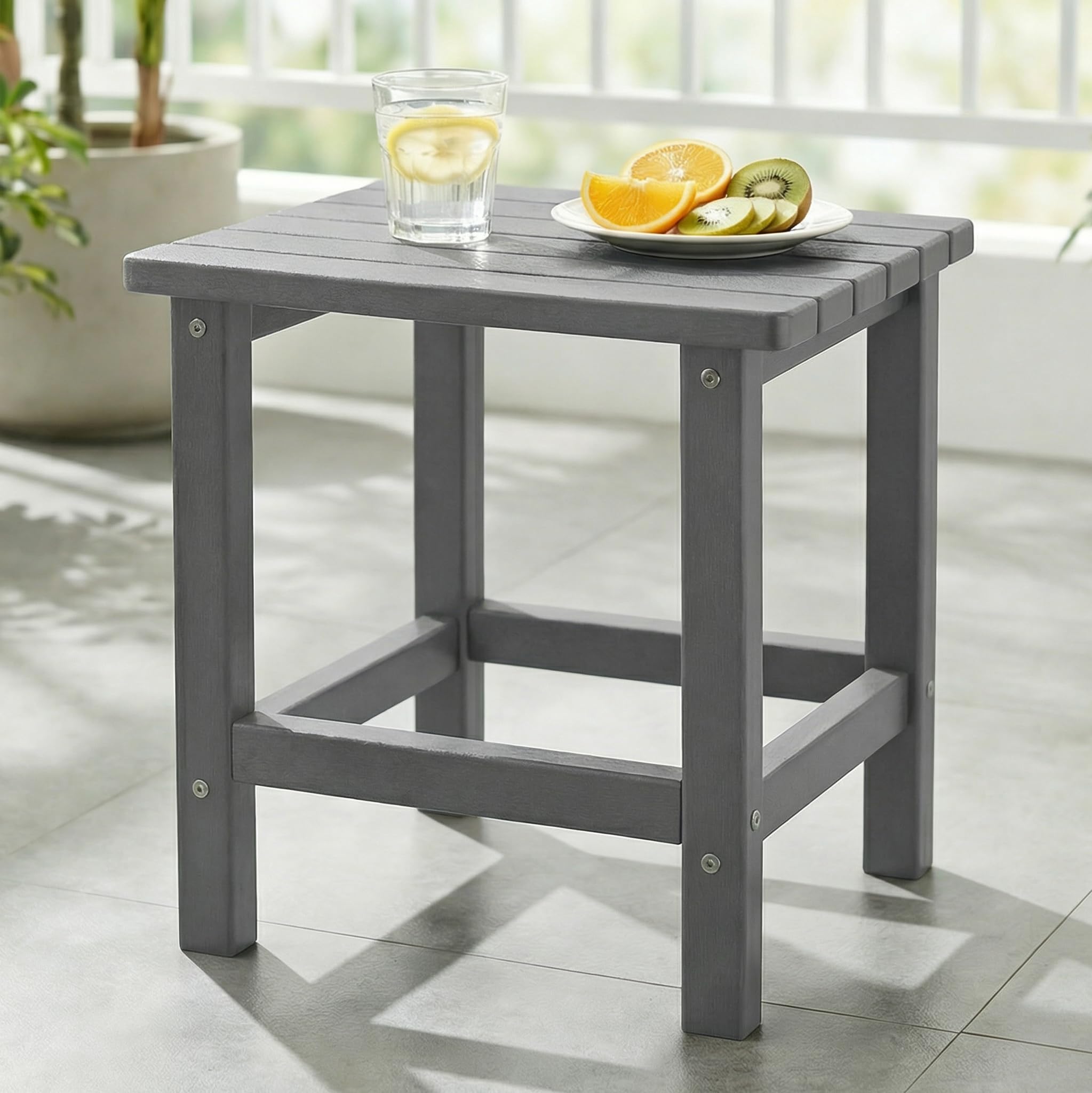 PASAMIC Adirondack square outdoor side table in grey, top view for small spaces