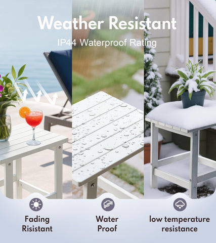 PASAMIC Adirondack square table weather-resistant exterior for year-round outdoor use.