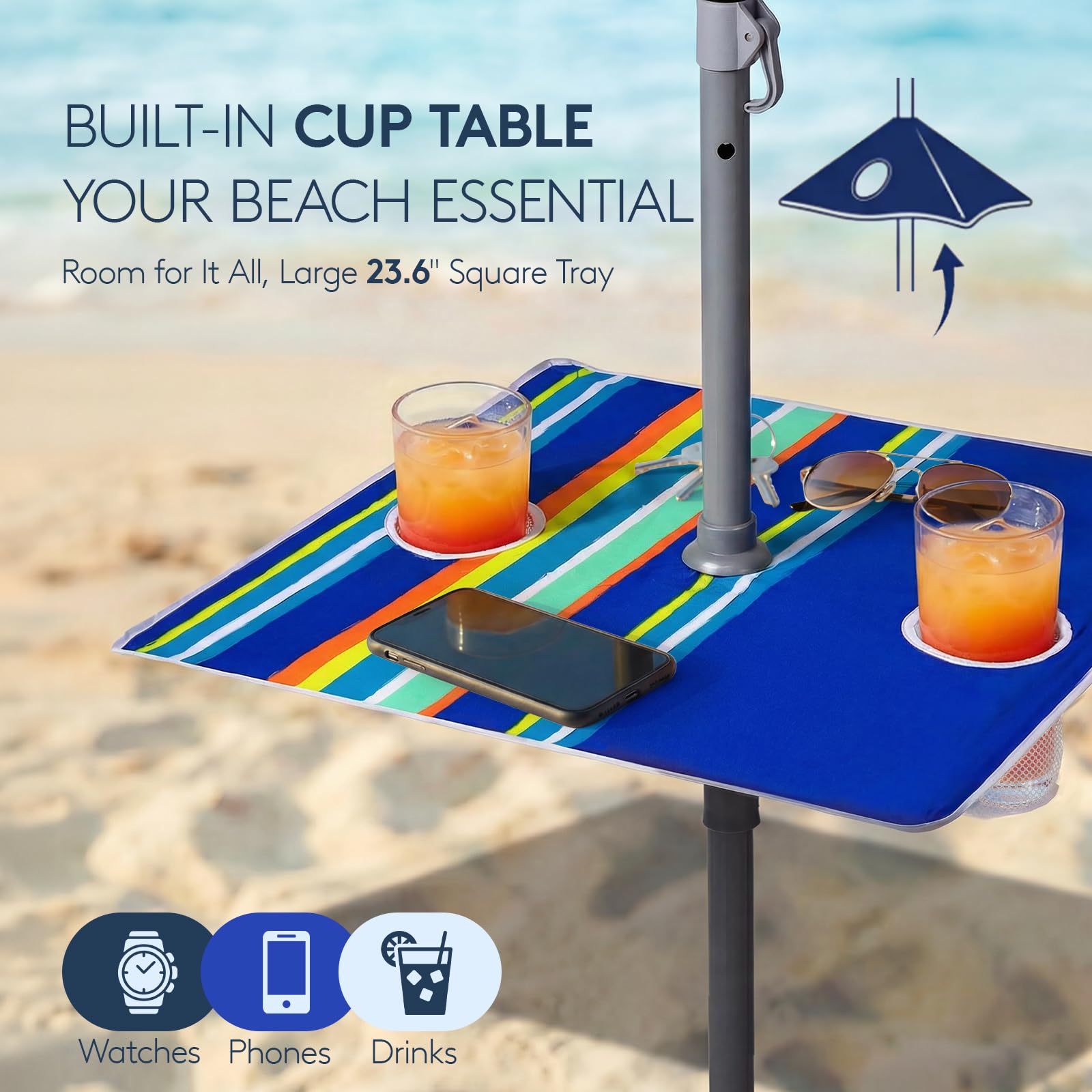 PASAMIC umbrella tilt feature enables adjustable sun shade along the beach.