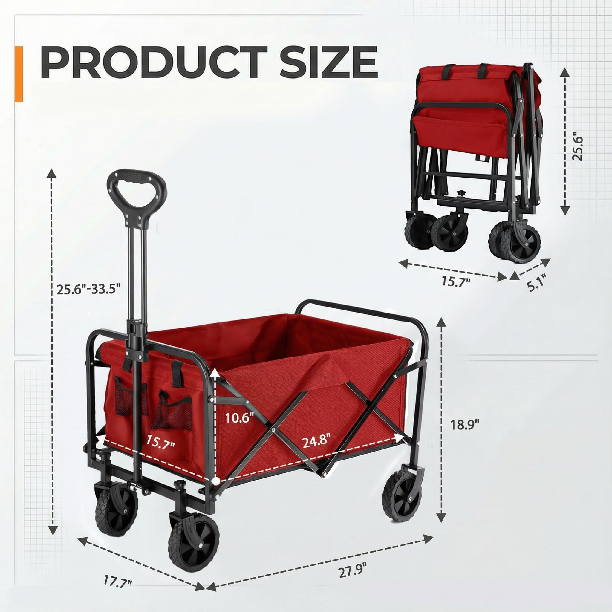 PASAMIC collapsible wagon adjustable handle for comfortable towing