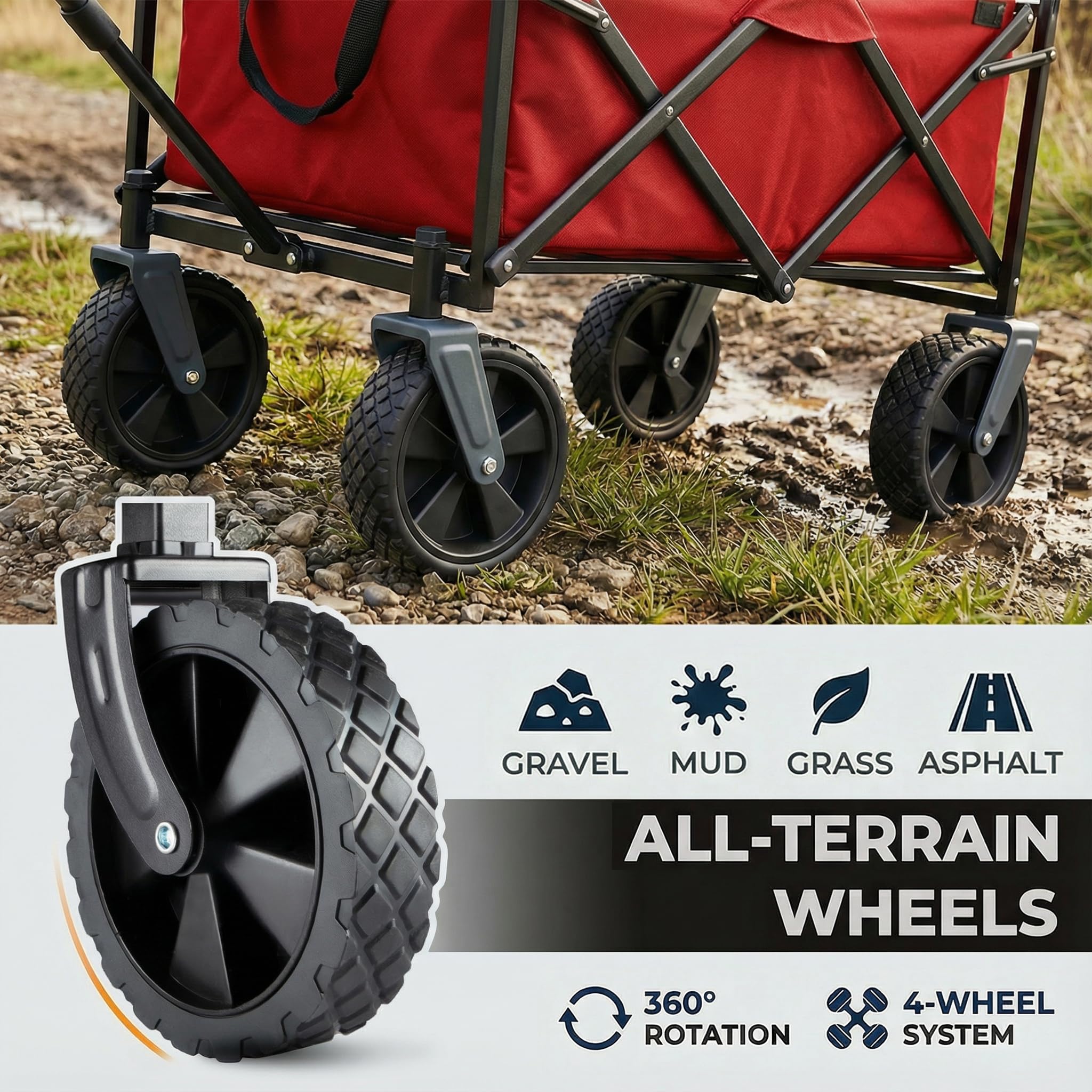 PASAMIC collapsible wagon all-terrain wheels glide across sand and grass