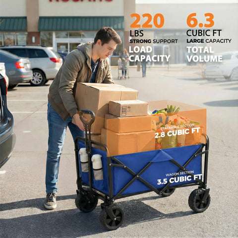 PASAMIC collapsible wagon extended-handle design improves comfort during shopping