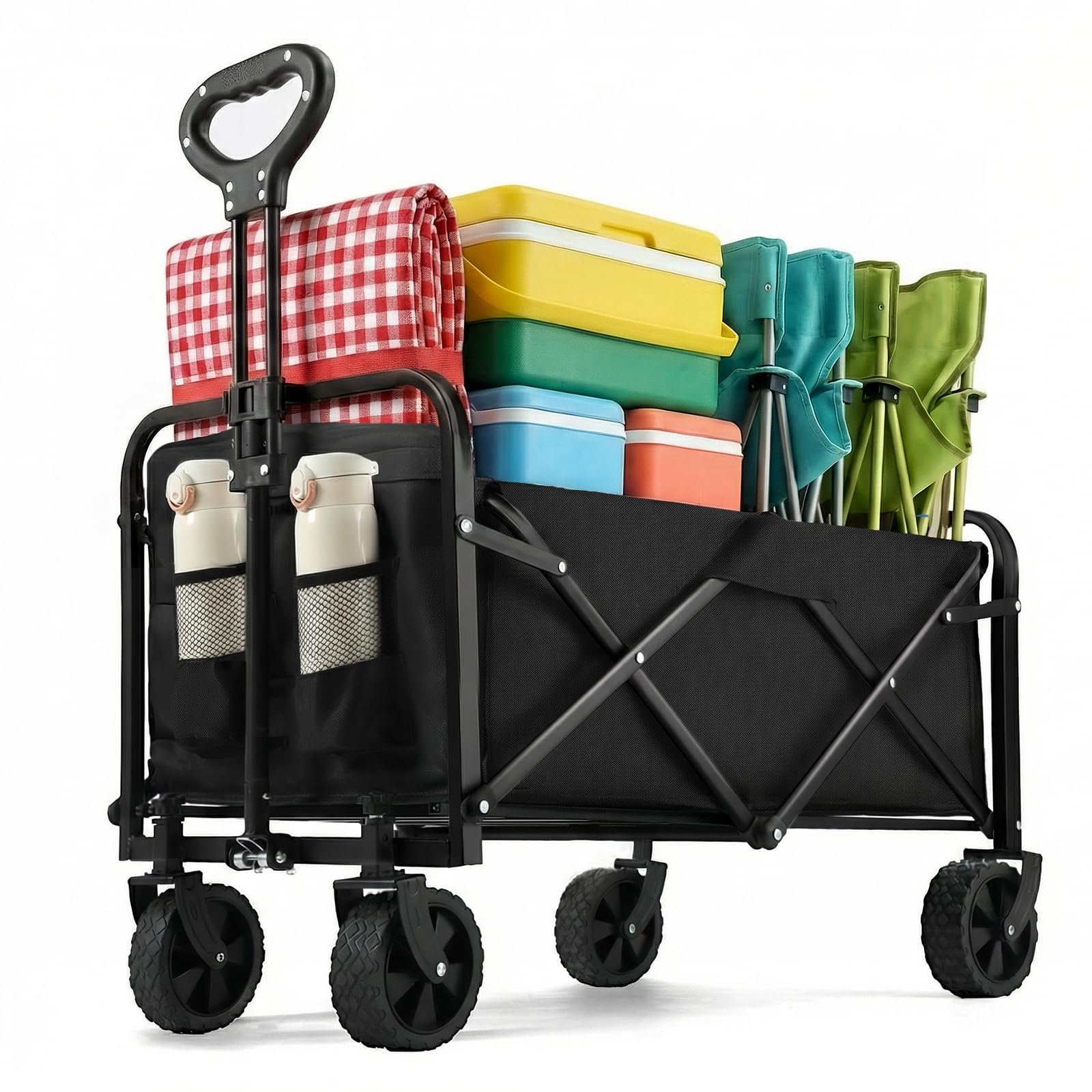 PASAMIC collapsible wagon with extended handle for comfortable, full-height pulling