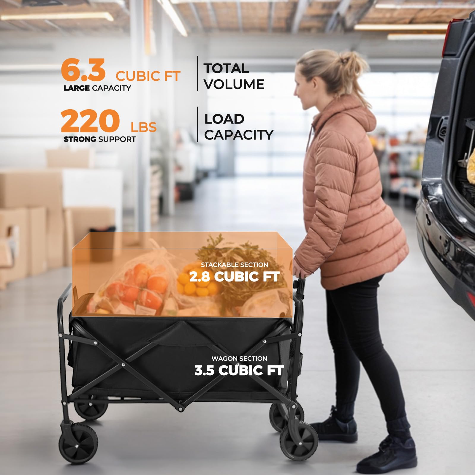 PASAMIC collapsible wagon folded compactly for easy storage in car trunks