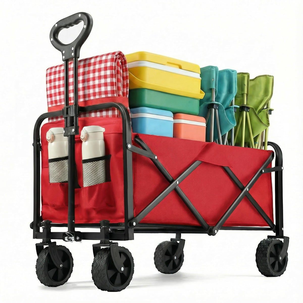 PASAMIC collapsible wagon front view showing sturdy frame and large capacity for groceries