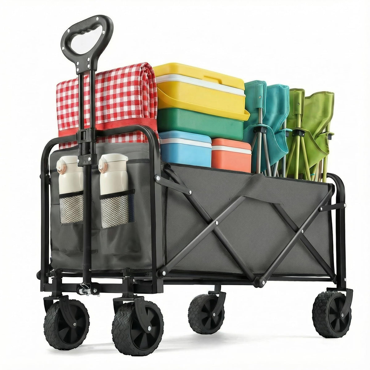 PASAMIC collapsible wagon side view with 100L capacity for groceries