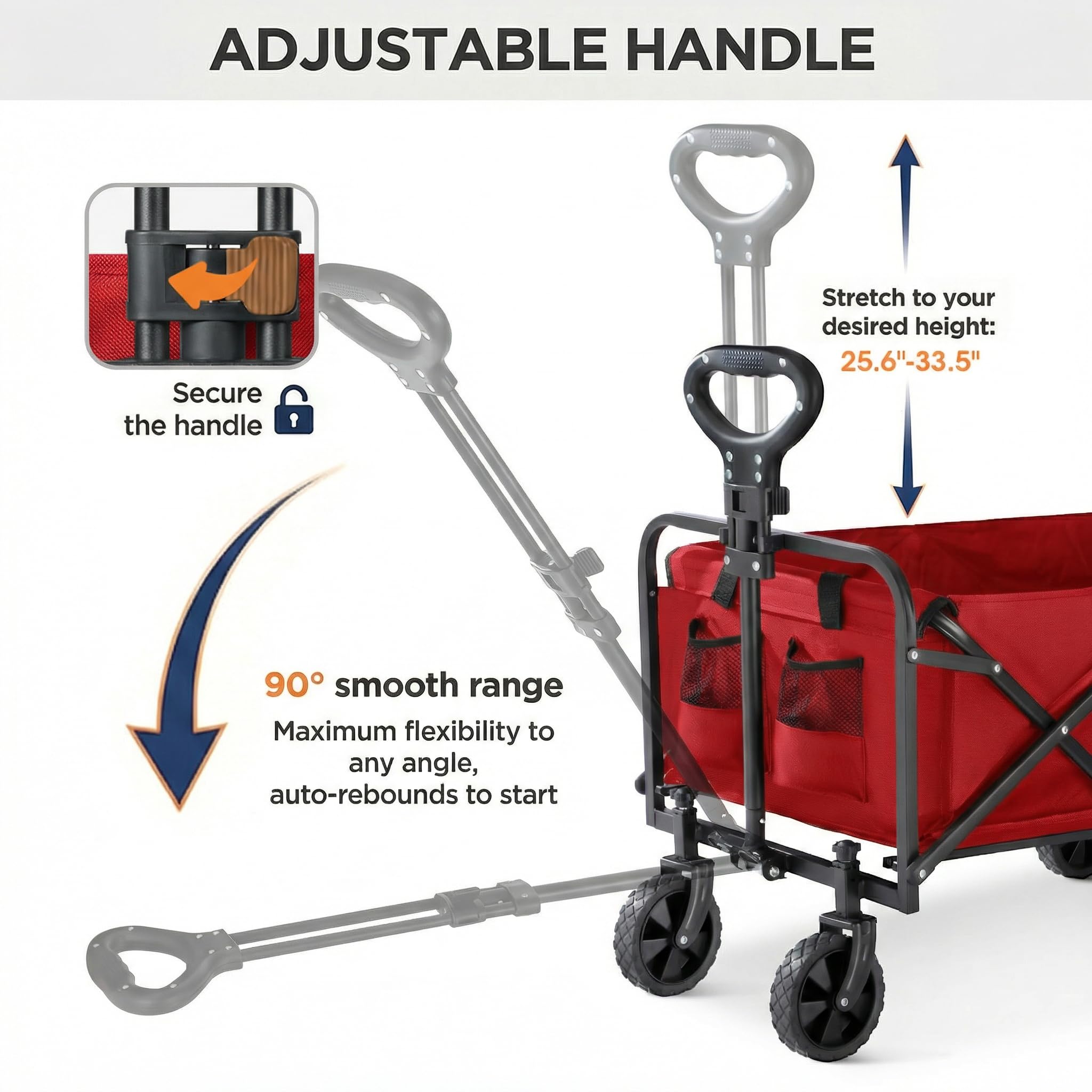 PASAMIC collapsible wagon side view highlighting mobility and one-handed carry