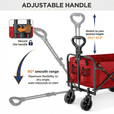 PASAMIC collapsible wagon side view highlighting mobility and one-handed carry