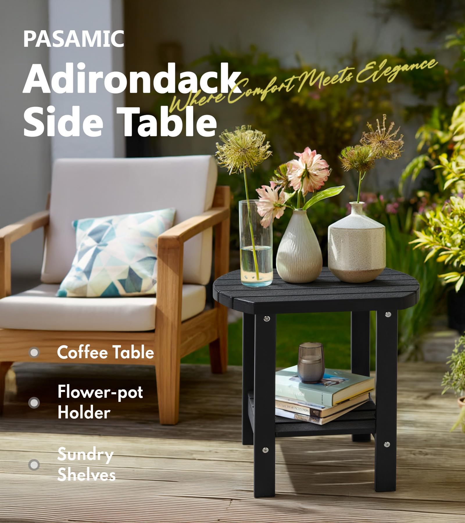 PASAMIC versatile indoor-outdoor table suitable for patio, garden, and living spaces.