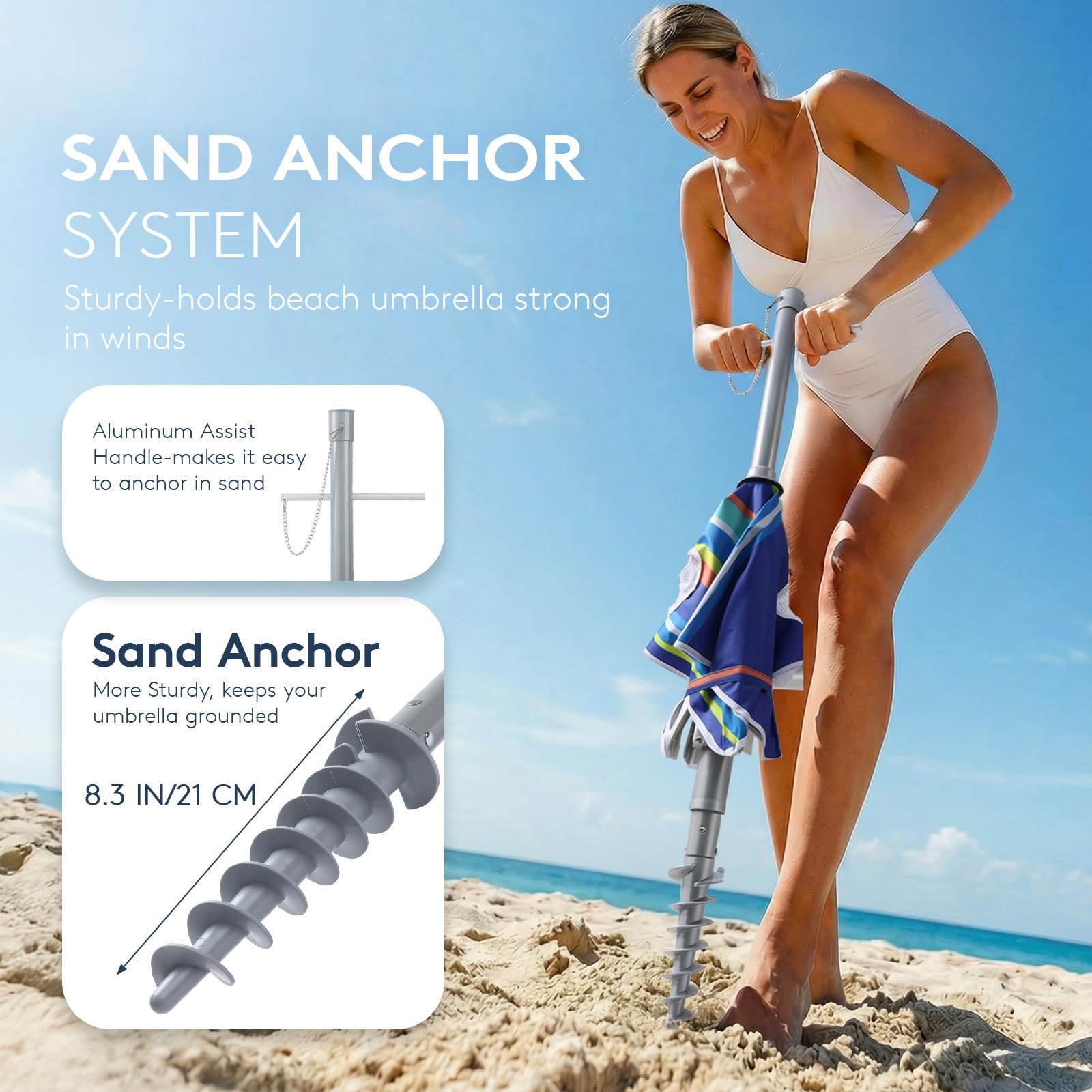 PASAMIC eight fiberglass ribs lend wind-ready strength to the umbrella.