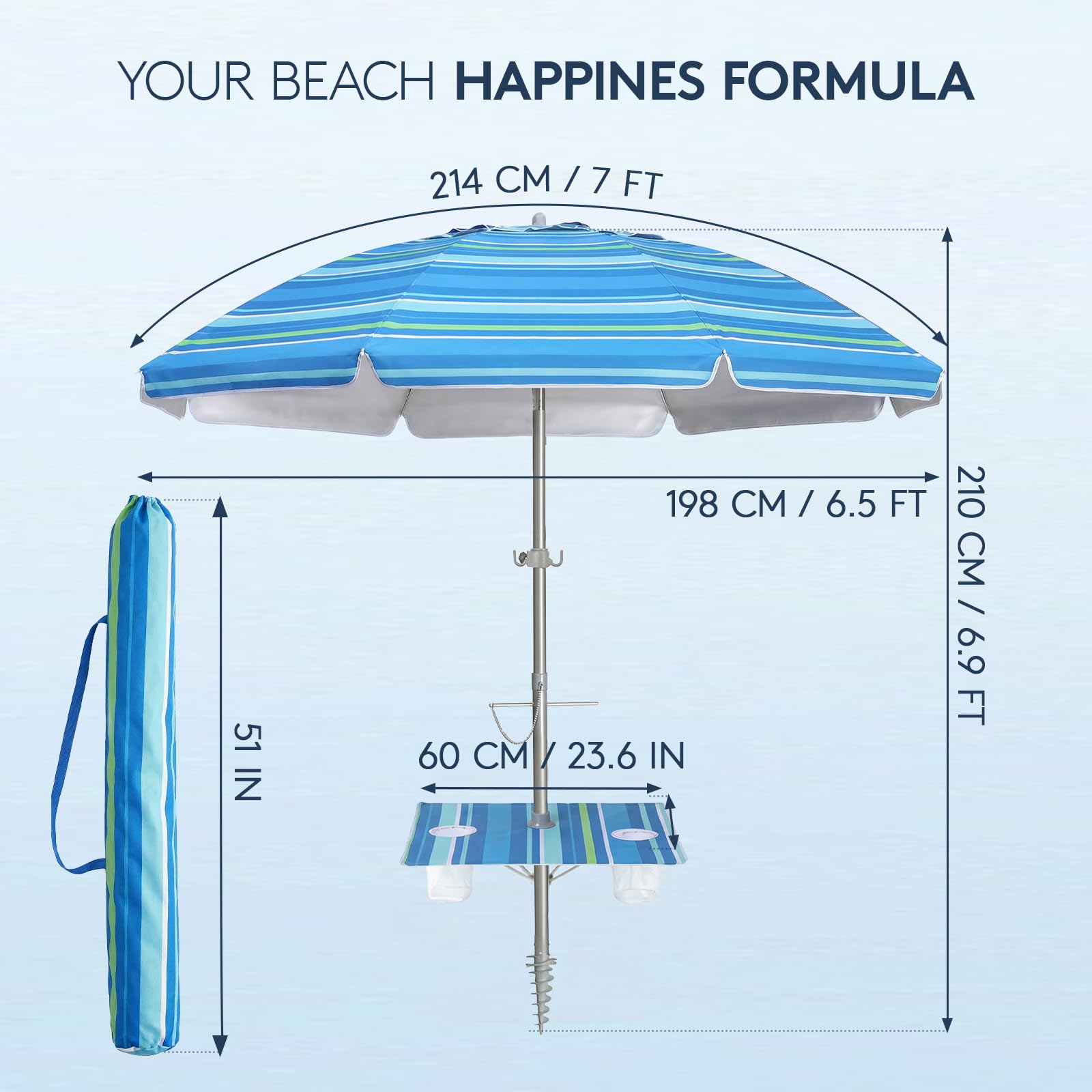 PASAMIC light blue stripes canopy adds stylish visibility on crowded beaches.