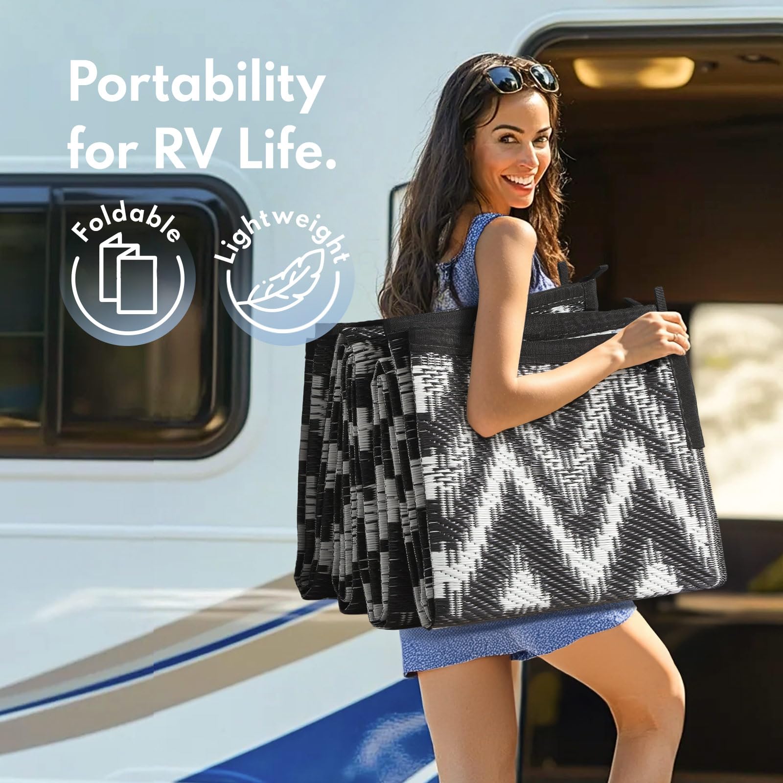 PASAMIC versatile rug for patio, deck, beach, or RV setups