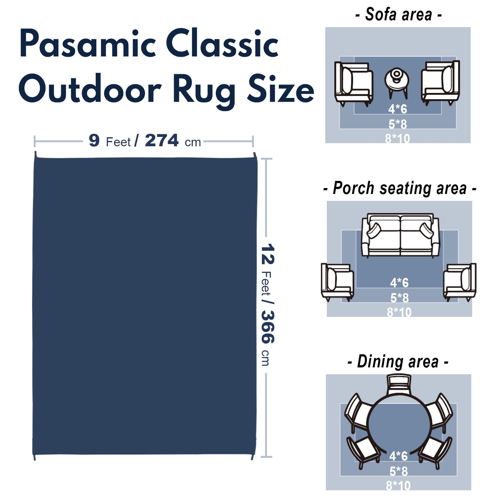 PASAMIC outdoor rug waterproof weave enables easy cleaning and quick drying.