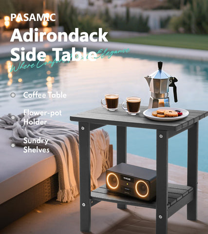 PASAMIC outdoor side table grey HDPE close-up highlighting weather resistance.