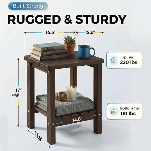 PASAMIC outdoor side table in HDPE, weather-resistant brown finish for lasting outdoor use.
