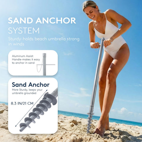 PASAMIC portable beach umbrella with carry bag ready for travel and quick setup.
