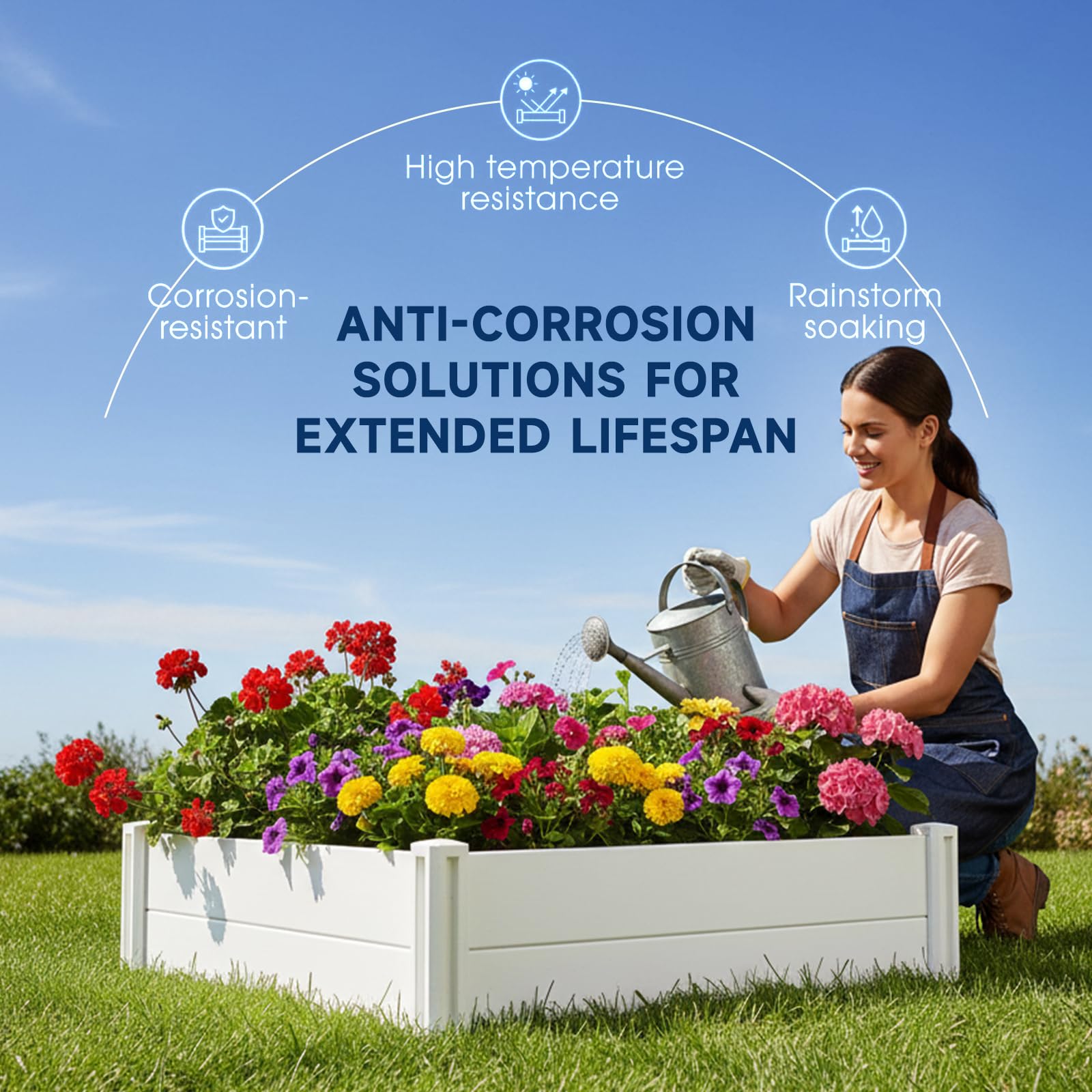 PASAMIC rust-proof vinyl highlights durable outdoor planter.