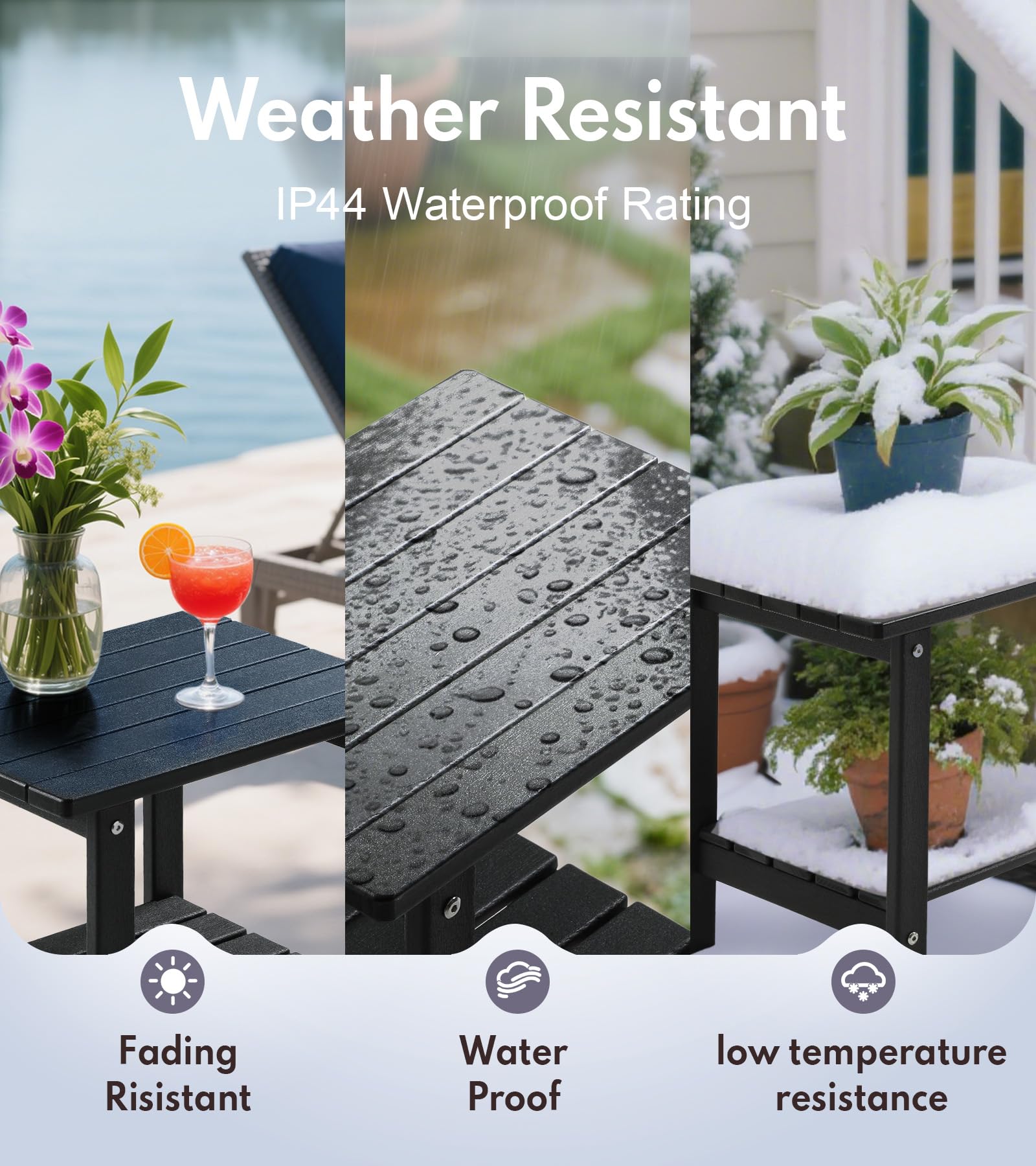 PASAMIC black outdoor end table fits patio chairs and lounges