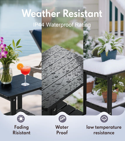 PASAMIC black outdoor end table fits patio chairs and lounges