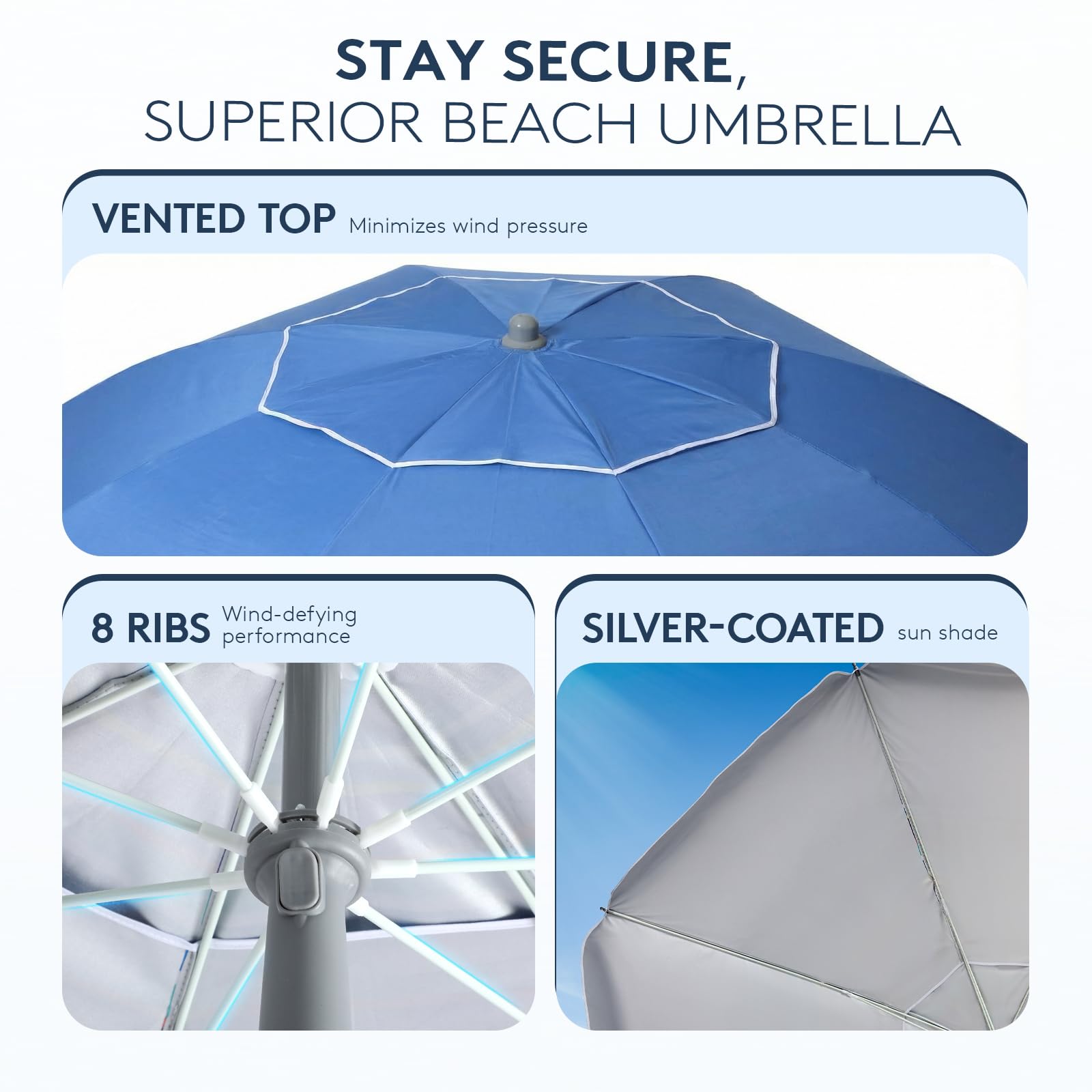 PASAMIC air-vented canopy promotes airflow for cooler shade.
