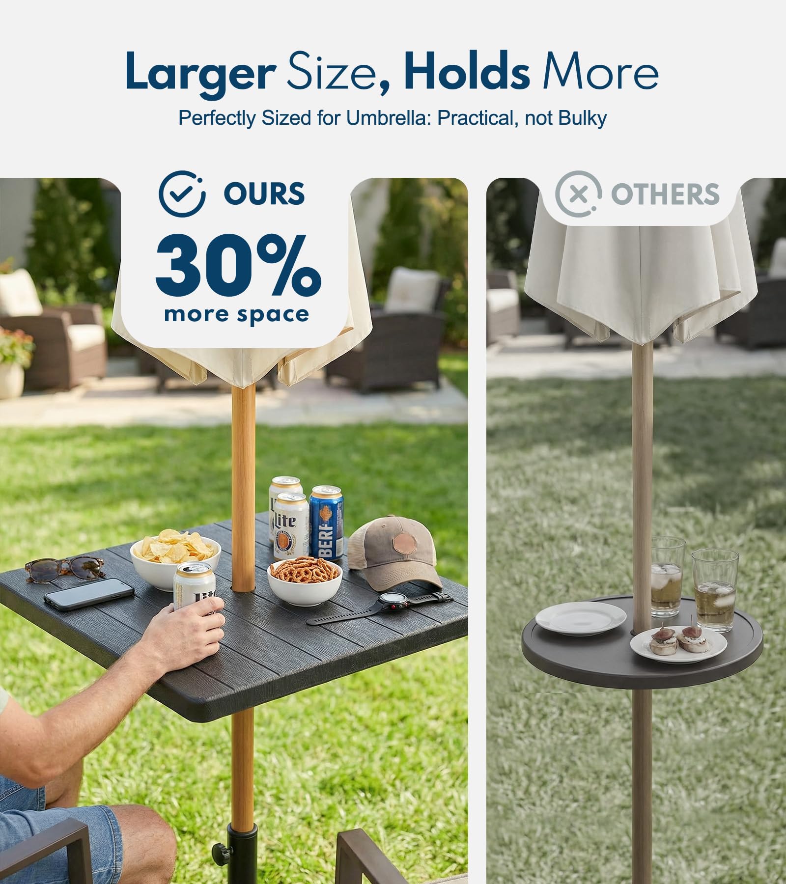PASAMIC umbrella hole design aligns with a 1.5 inch pole securely.