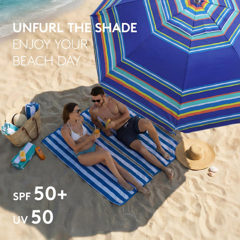 PASAMIC sand anchor assembly keeps the umbrella secure in sandy ground.