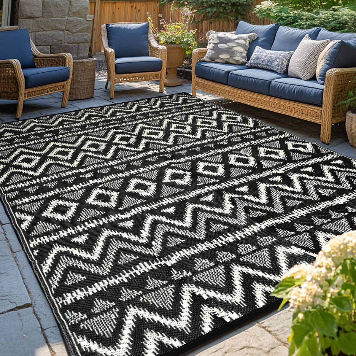 PASAMIC waterproof outdoor rug 5x8 with geometric diamond gray design for patios and decks