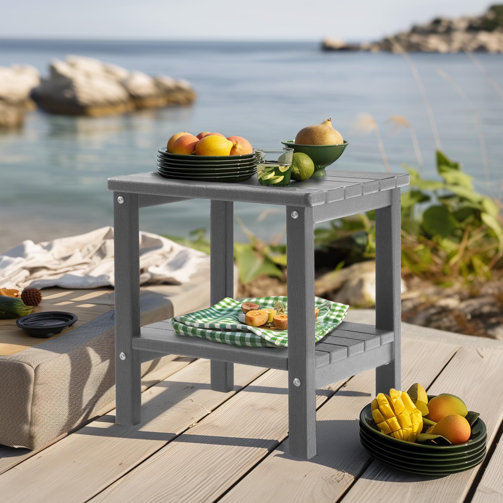 PASAMIC waterproof patio table grey ready for poolside or balcony use.